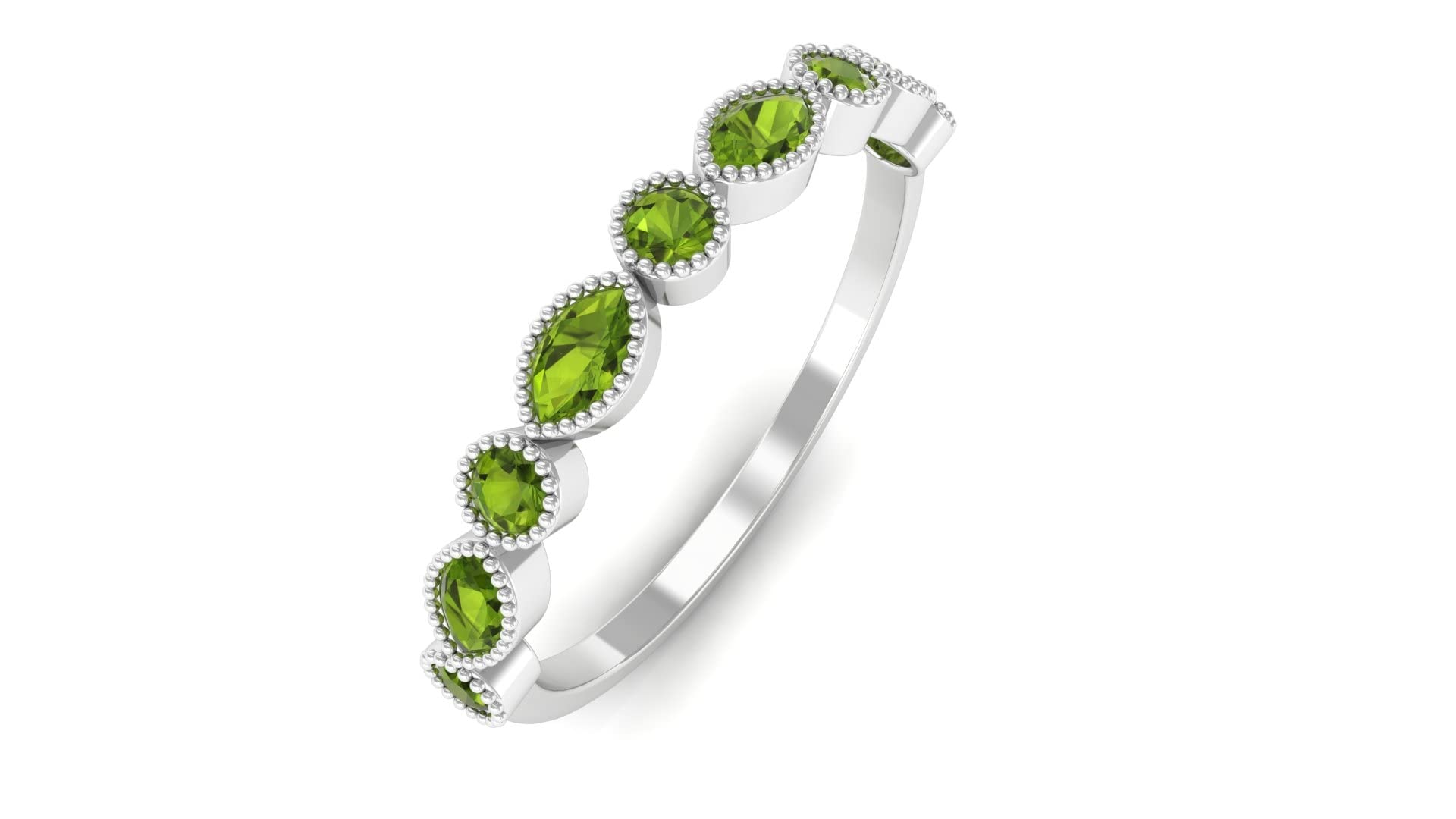 3/4 CT Marquise Peridot and Diamond Half Eternity Ring - 14K Solid Gold August Birthstone Ring for Women - Perfect for Anniversary, Birthday, and Special Occasion Gifts