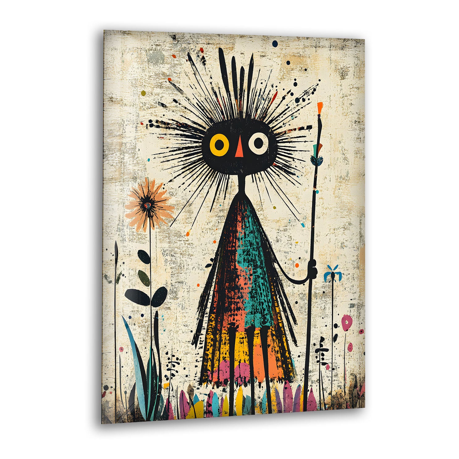 Hand-Painted African Tribal Figure Glass Wall Art - Unique Home Decor for Living Room, Bedroom & Office