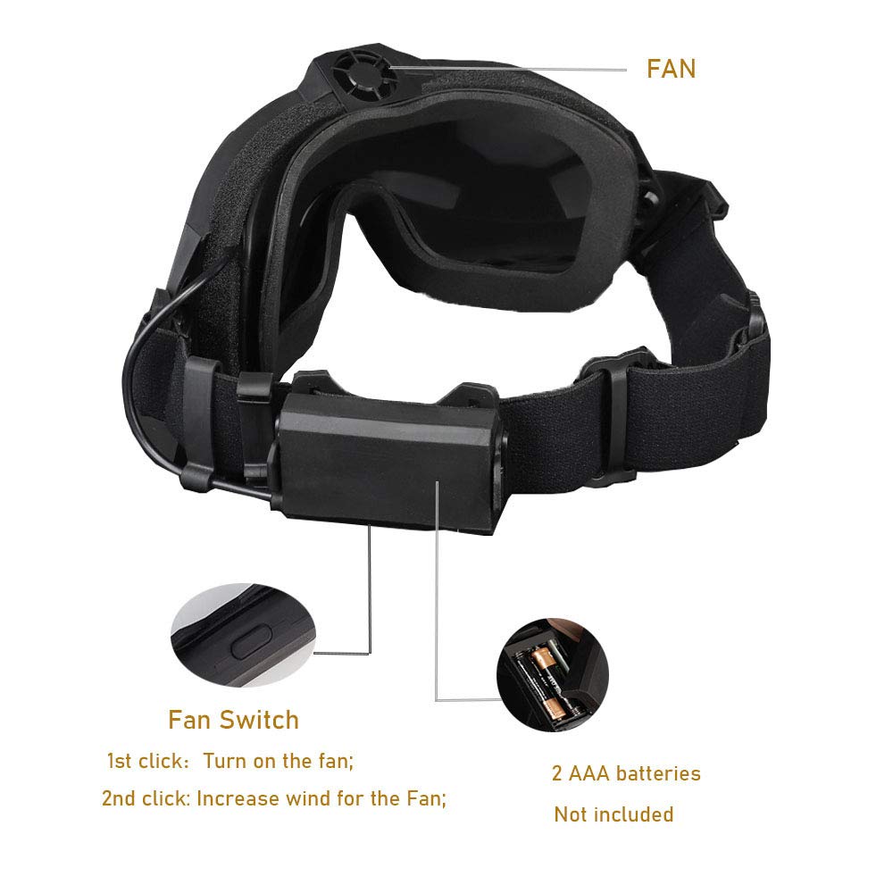 Tactical Airsoft Goggles with Built-in Fan & Anti-Fog Coating - Dual Lens System for Clear Vision - Perfect for Airsoft, Paintball & Outdoor Sports