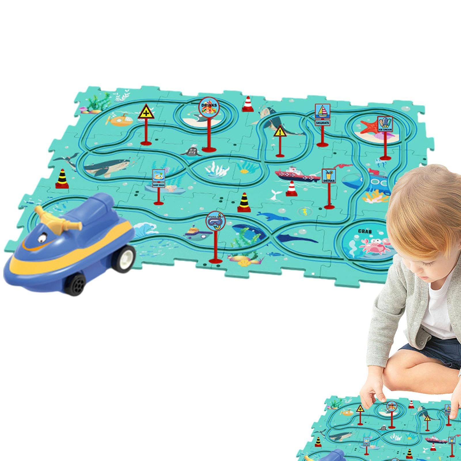 DIY Electric Cart Toy Set - Montessori Educational Puzzle Car Track for Kids with Vehicles - Perfect for Christmas Gifts & STEM Learning Activities