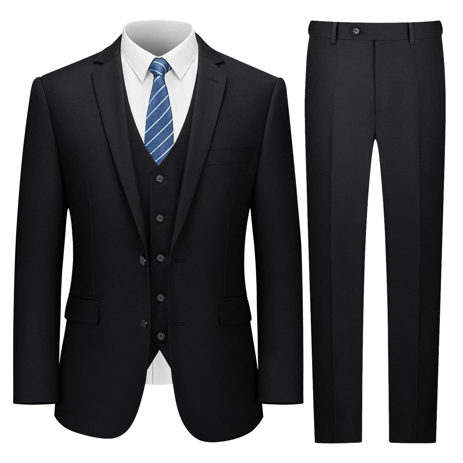 LUPURTY Slim Fit Men's 3-Piece Suit Set - 2 Button Solid Jacket, Vest & Pants | Business Formal Wear & Wedding Tuxedo | Perfect for Office, Interviews, Prom & Special Occasions