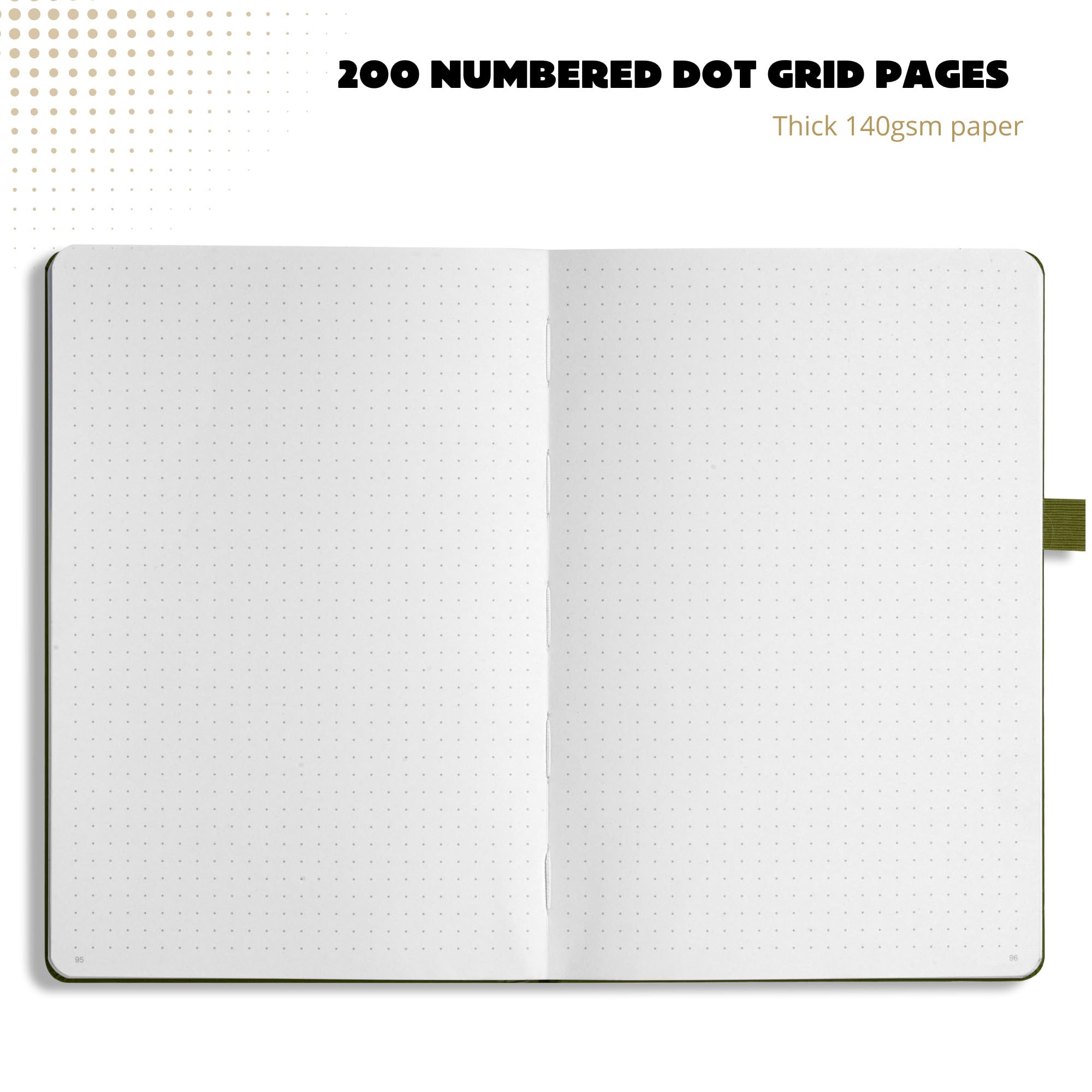 Premium A5 Bullet Dotted Journal - 140 GSM Dot Grid Notebook with 200 Numbered Pages & Lay-Flat Binding for Bullet Journaling, Creative Planning, Note Taking - Perfect for Students, Professionals & Personal Organization