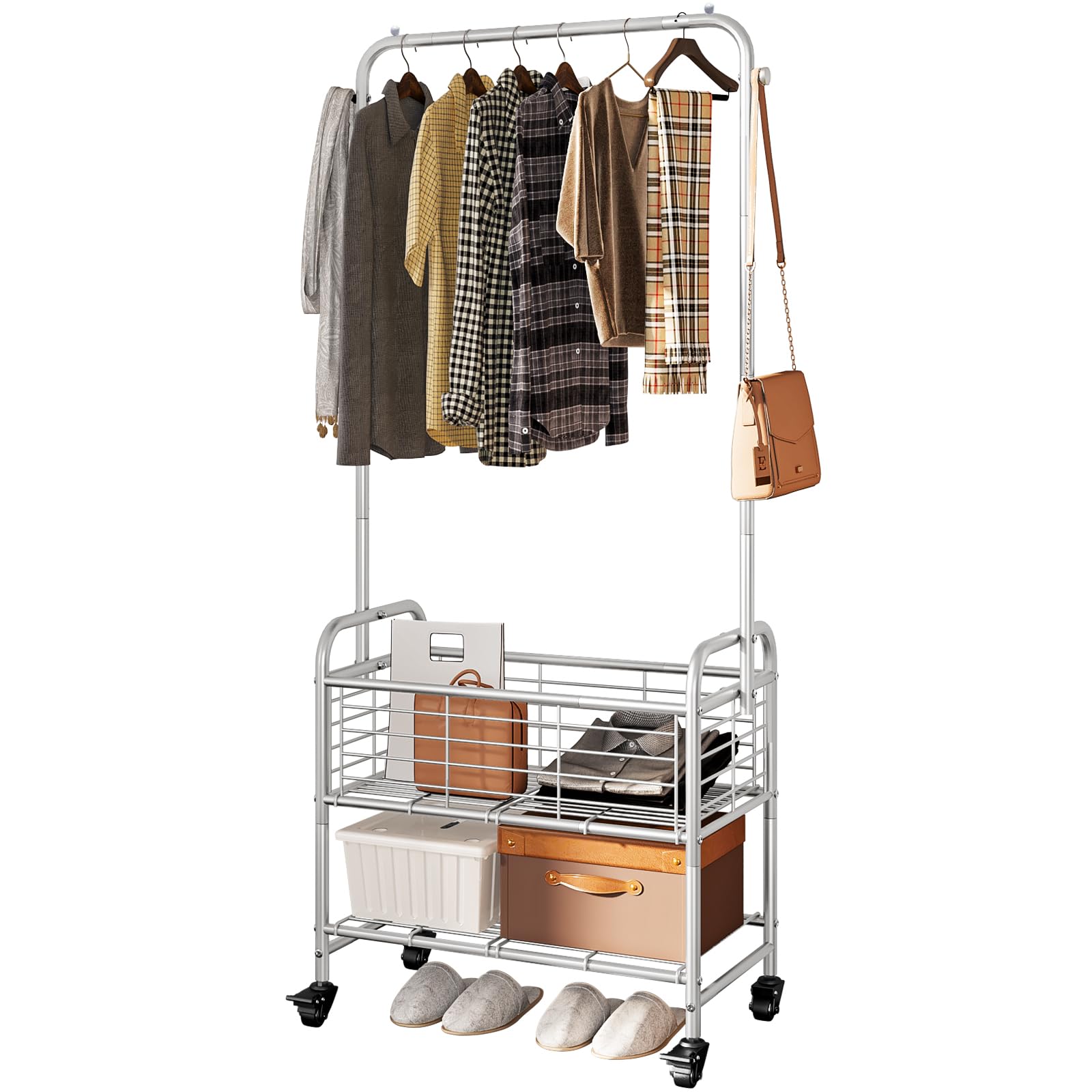 Rolling Laundry Basket with Wheels - Foldable Laundry Hamper & Sorter Cart with Hanging Rack, Grey | Perfect for Small Spaces, Apartments, and Laundry Room Organization