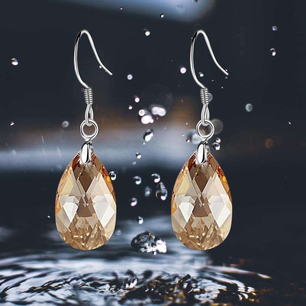 Austrian Crystal Teardrop Dangle Earrings for Women - 925 Sterling Silver Hook Hypoallergenic Jewelry - Perfect for Weddings, Parties & Special Occasions