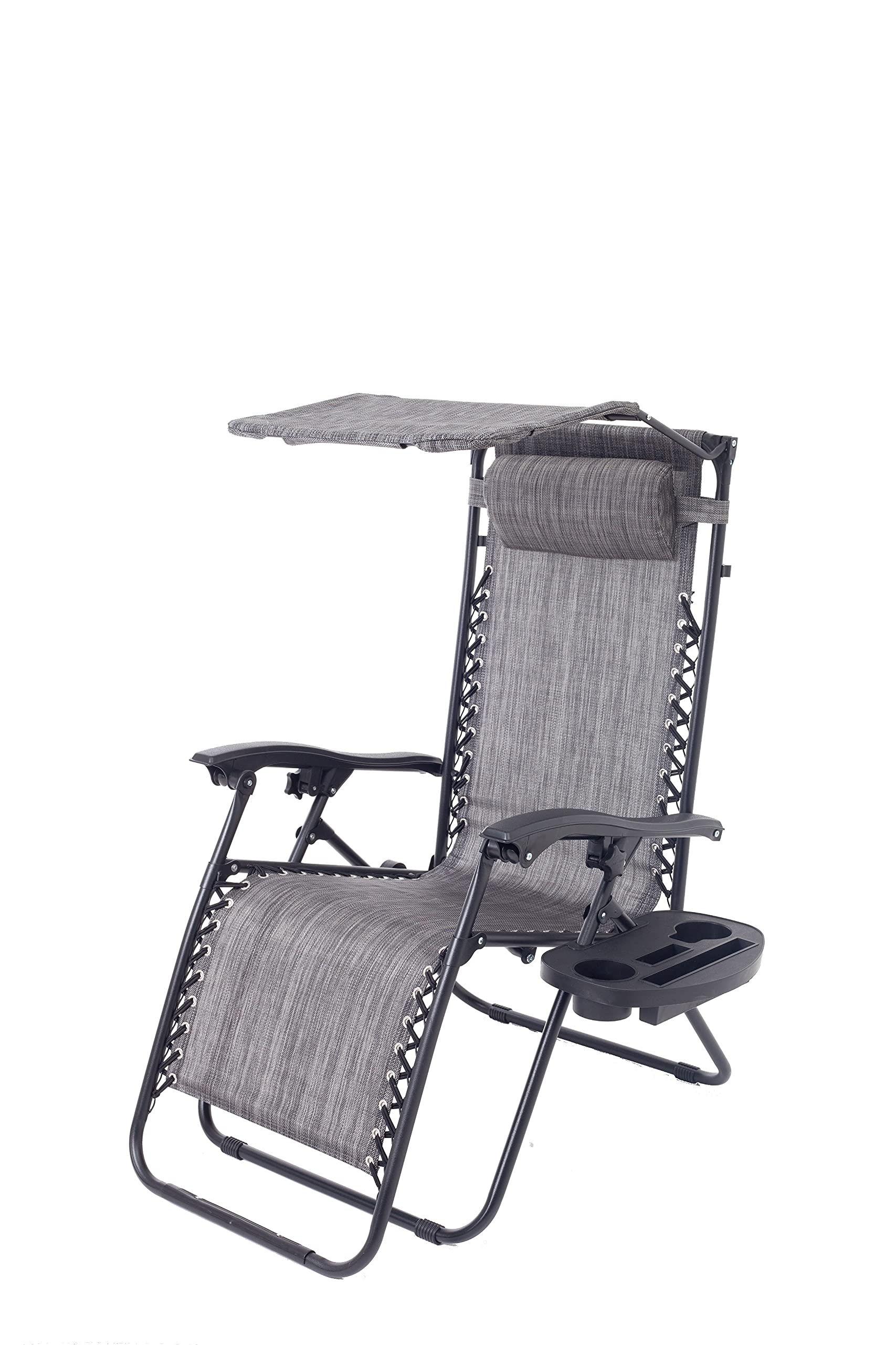 BTEXPERT CC5044GR Zero Gravity Recliner Chair with Canopy - Portable Outdoor Lounge Chair for Patio, Beach, Yard & Garden - Includes Utility Tray & Cup Holder (Gray) - Perfect for Relaxing, Sunbathing & Backyard Lounging