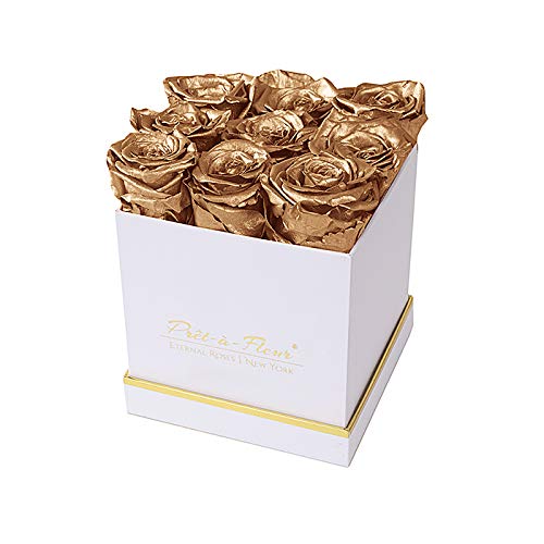 Luxury Long Lasting Preserved Roses in White Gift Box - 5.5 Inch Gold Roses for Anniversary, Valentine's Day & Home Decor | Eternal Fresh Flowers for Romantic Gifts & Table Centerpieces