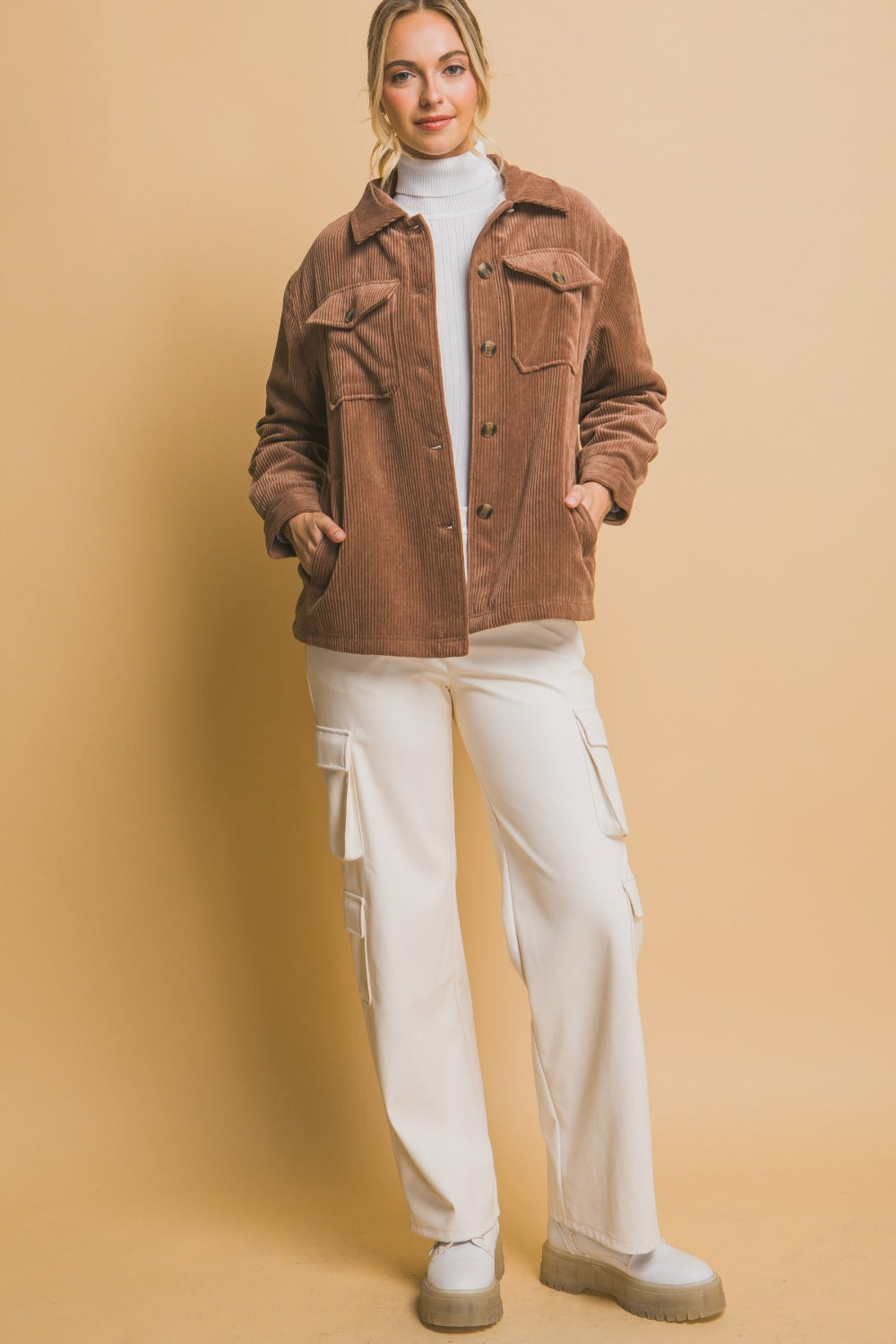Love Tree Corduroy Button Up Jacket with Sherpa Lining - Cozy Winter Fleece Lined Shirt for Men & Women | Perfect for Outdoor Adventures, Casual Wear & Fall Layering
