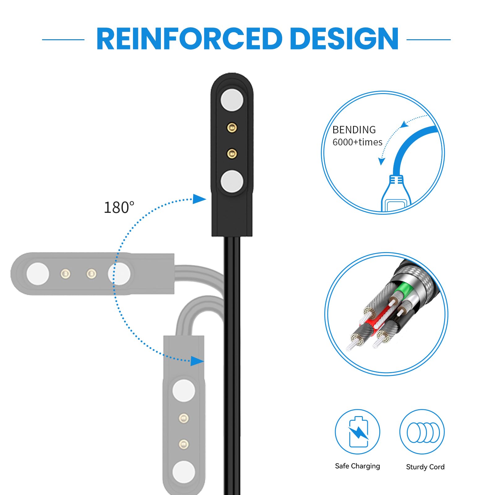 Magnetic USB Charging Cable for Mindrose H80/H56 & Parsonver SR1 Smart Watch - Portable Replacement Charger Cord (Black & White) - Perfect for Travel, Office, and Home Use
