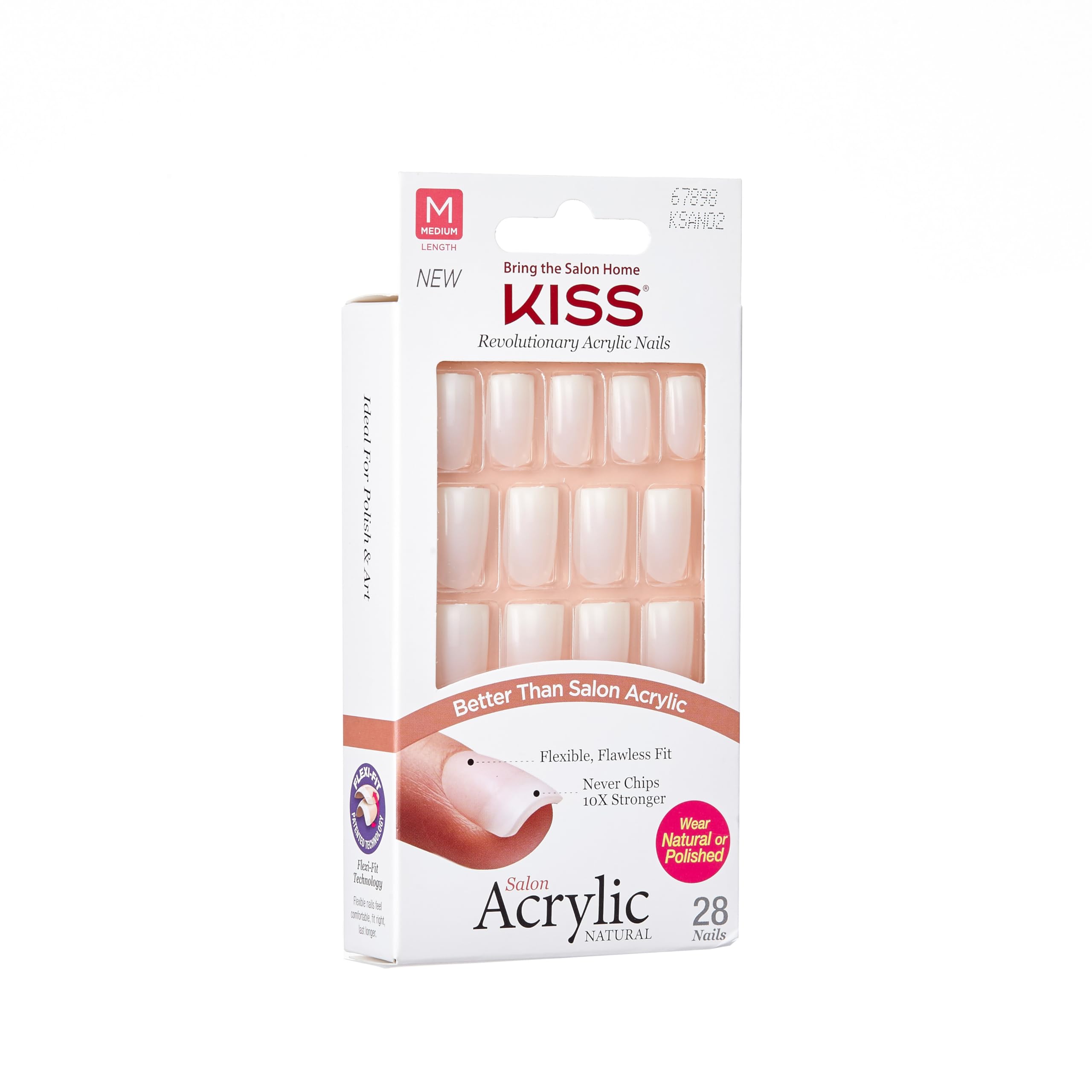 KISS Salon Acrylic Natural Nails - Euphoria Style Medium Length Fake Nails with Ultra-Smooth Finish | DIY At-Home Manicure Kit Includes Pink Gel Nail Glue, Mini File, Manicure Stick & 28 Nails in 14 Sizes | Perfect for Parties, Weddings, Date Nights & Special Occasions