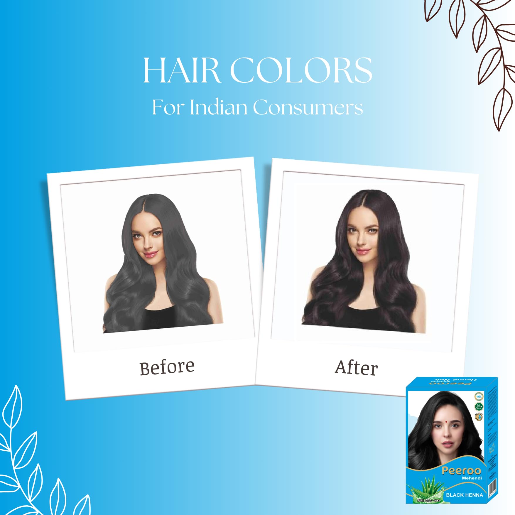 RKS Natural Peeroo Herbal Hair Color Powder for Women - 100% Pure, Ammonia-Free Black Hair Dye with Henna | 60g (Pack of 2) | Safe Gray Coverage & Natural Hair Conditioning for Daily Use or Special Occasions