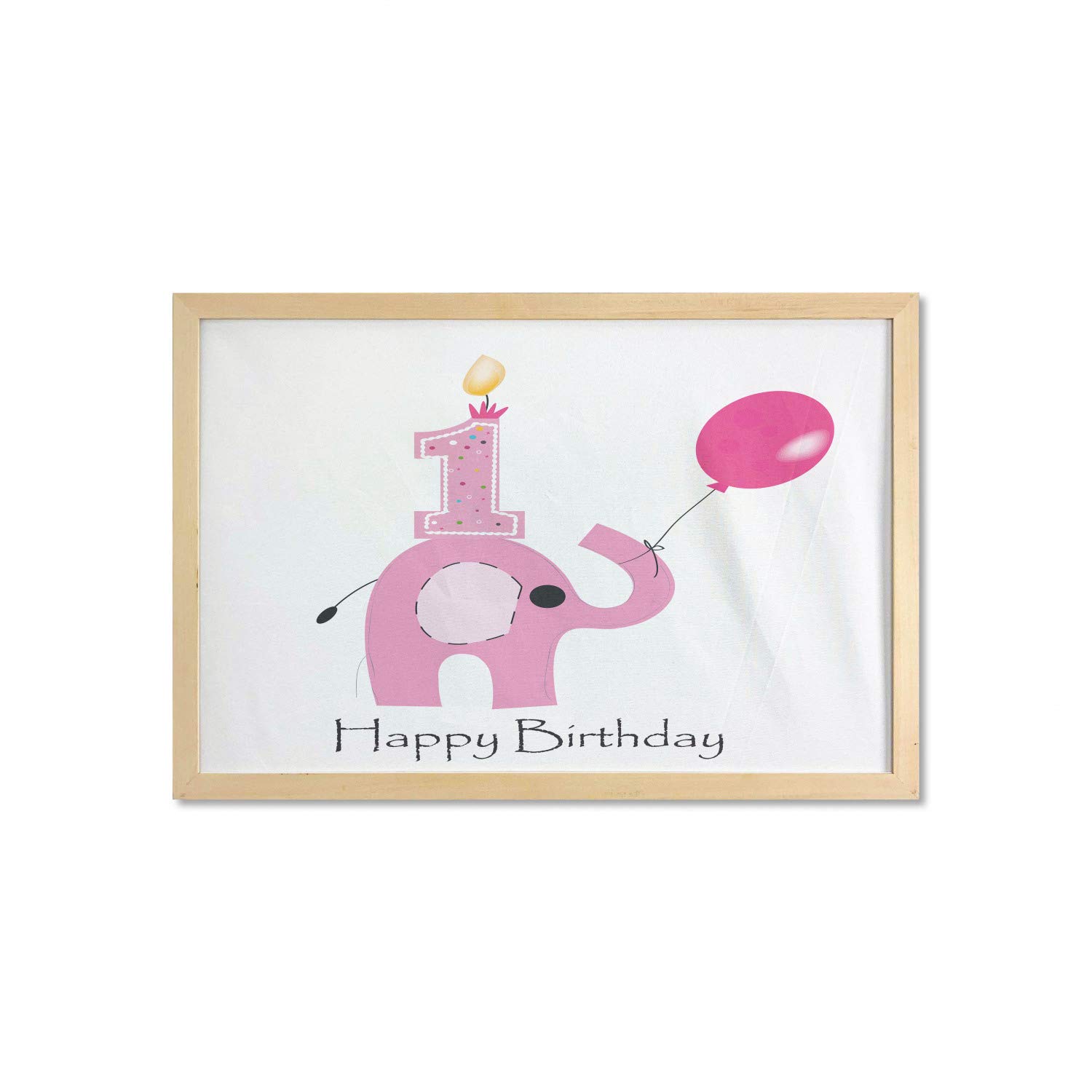 Ambesonne 1st Birthday Wall Decor with Frame - Minimalist Girl Party Theme Printed Fabric Poster - 35x23 Inch Nursery, Living Room & Dorm Wall Art - Pale Pink & White Baby Shower Gift for Girls