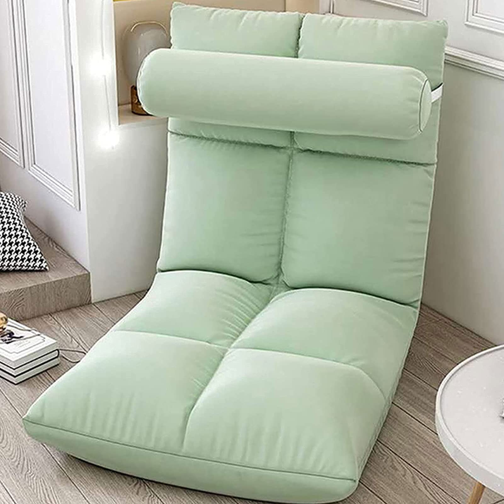 Adjustable Floor Gaming Sofa Chair - Multi-Purpose Cushioned Recliner with Breathable Cotton & Linen Fabric - Perfect for Gaming, Reading, Lounging & Napping - Compact Foldable Design for Easy Storage (Blue) - Ideal for Small Spaces, Dorm Rooms & Home Theaters