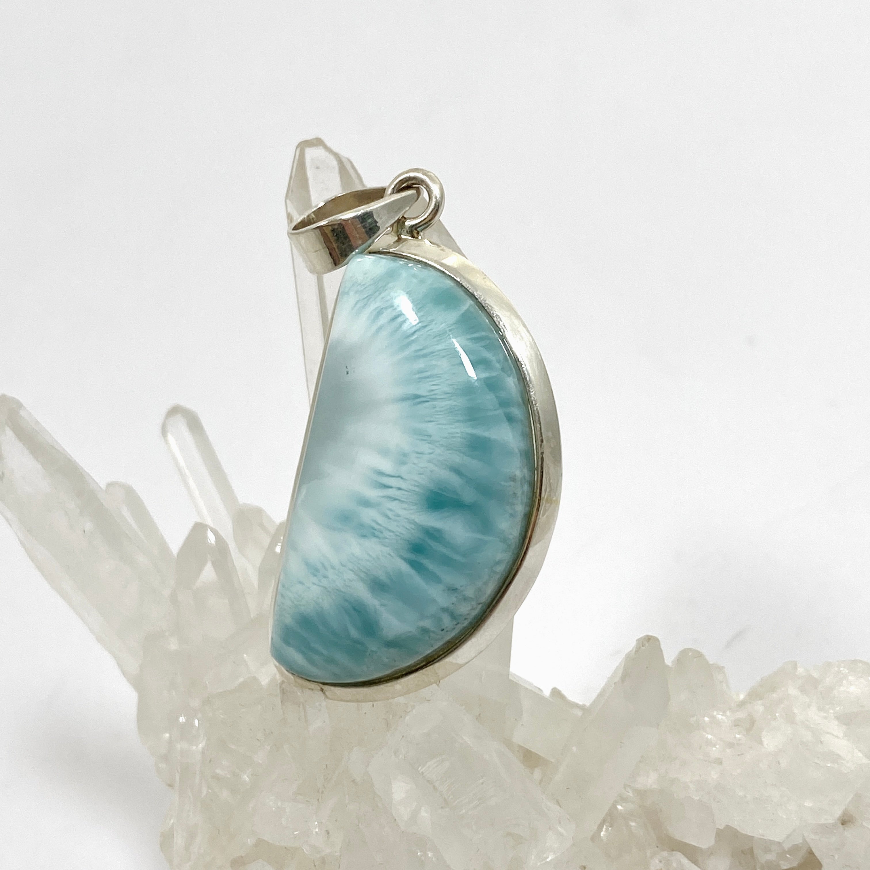 Natural Larimar Freeform Cabochon Pendant Necklace - Handmade Blue Stone Jewelry for Women - Perfect for Beach Vacations & Boho Fashion