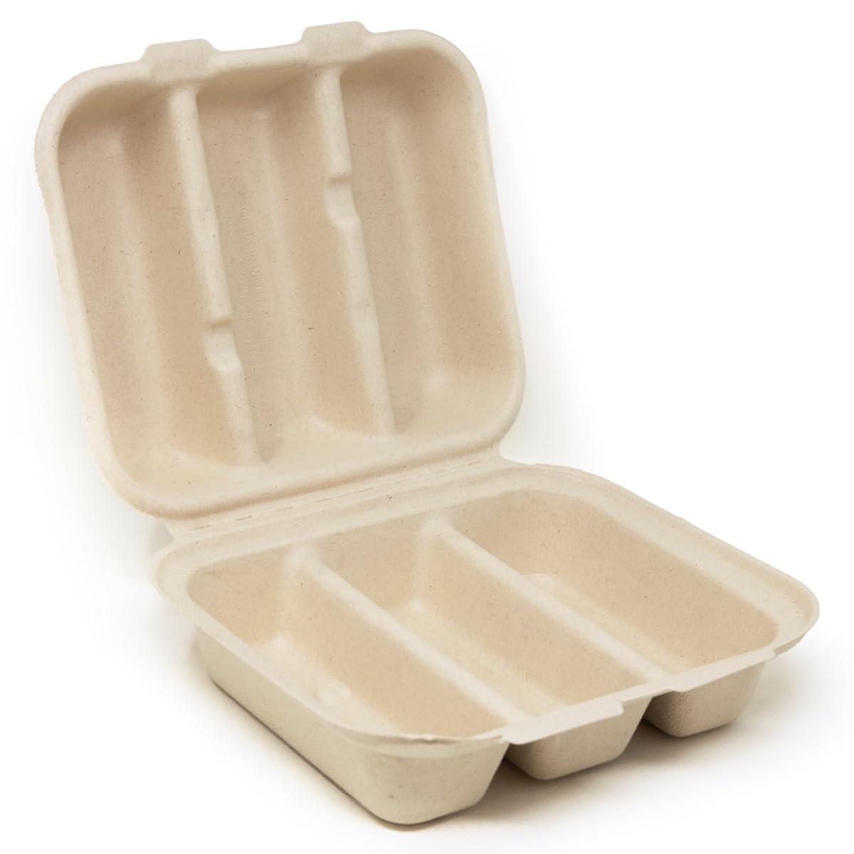 World Centric TO-SC-T3 100% Compostable Takeout Containers - Eco-Friendly Unbleached Plant Fiber 3-Compartment Taco Boxes, 8