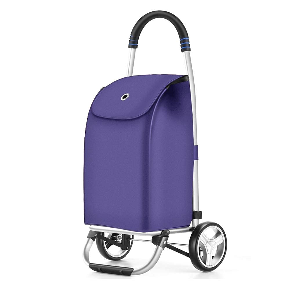 All-Terrain Folding Shopping Cart with Removable Waterproof Oxford Cloth Bag - Heavy Duty Stair Climbing Grocery Cart for Laundry, Supermarket & Outdoor Use (Purple, Bearing Wheel)