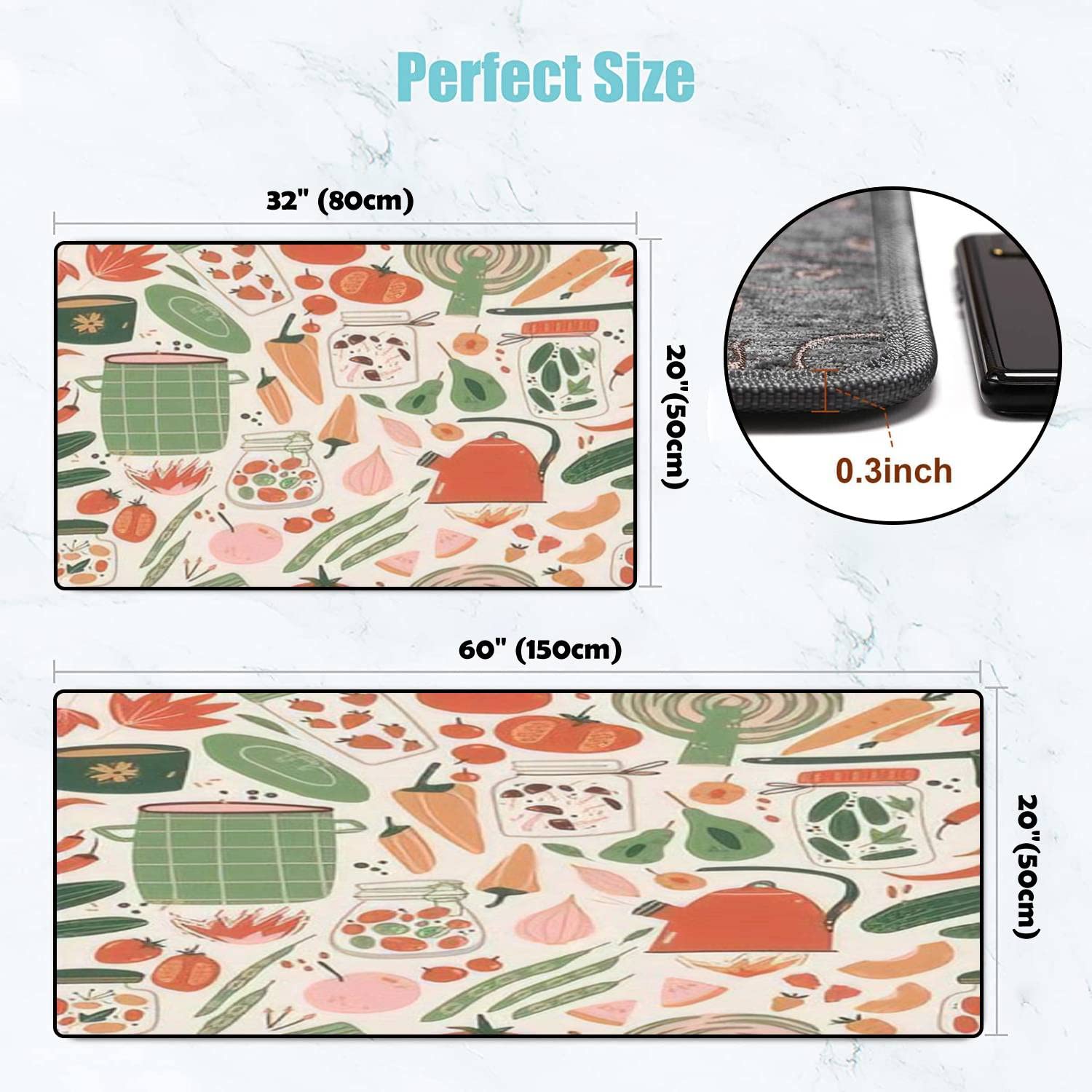 Non-Slip Washable Kitchen Rugs Set - 3-Piece Canning & Food Prep Mats with Seamless Design for Floors, Jars, Fruits - Anti-Fatigue Standing Mat, Decor Runner for Kitchen, Bath & Entryway - Perfect for Cooking, Canning & Comfortable Standing