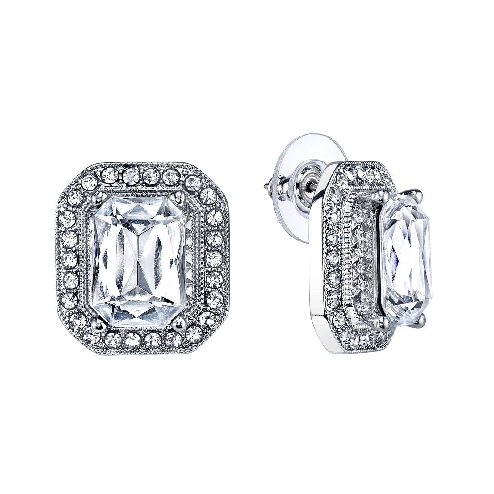 1928 Crystal Octagon Button Earrings for Women - Vintage Style Jewelry Gift for Party, Wedding & Special Occasions