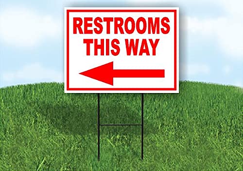 Restrooms This Way Left Arrow Sign - Red Directional Bathroom Sign for Offices, Schools, and Public Spaces