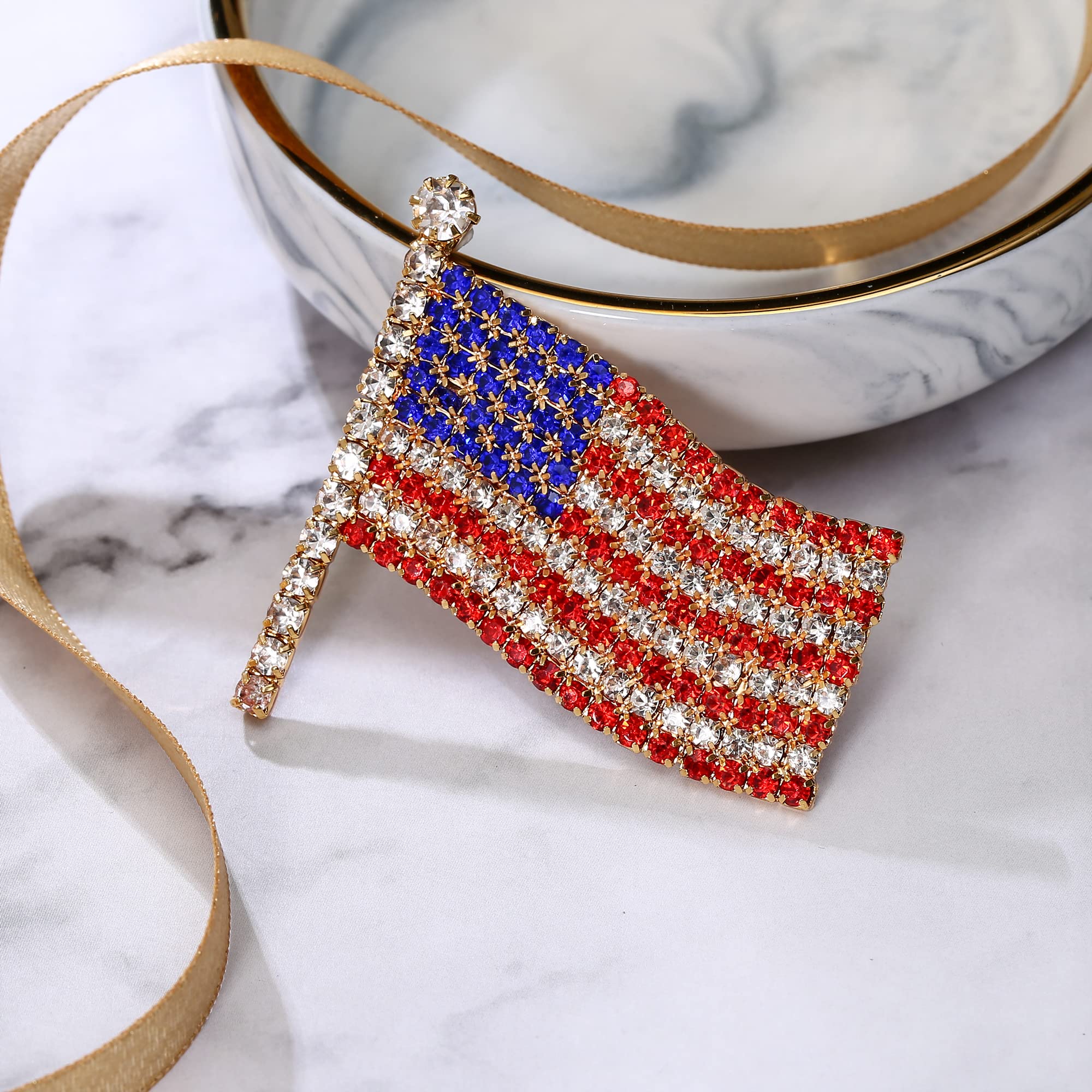 BriLove Austrian Crystal American Flag Brooch for Women - Patriotic Gift