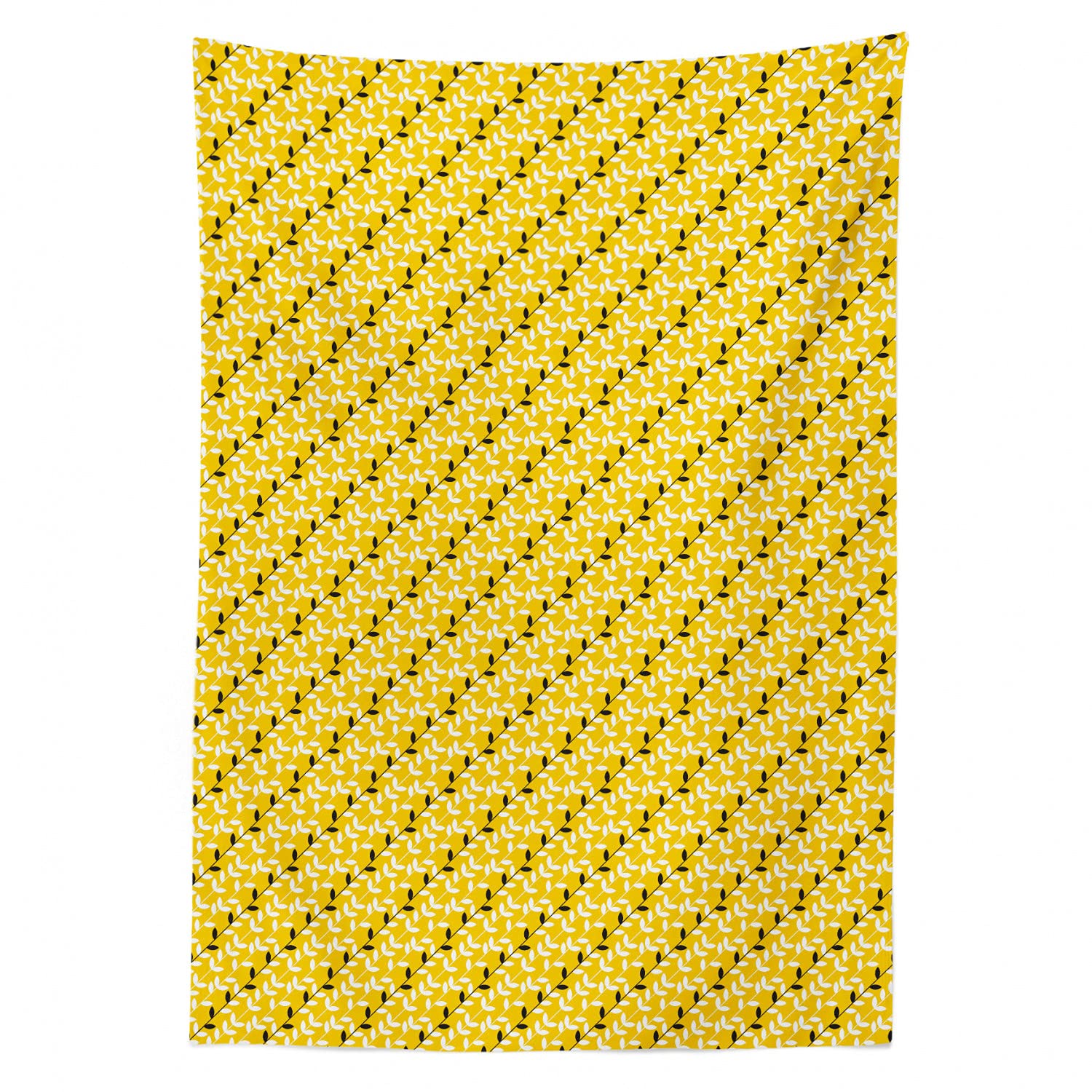 Ambesonne Leaves Tablecloth - Yellow Grey Satin Dining Cover for Kitchen & Parties