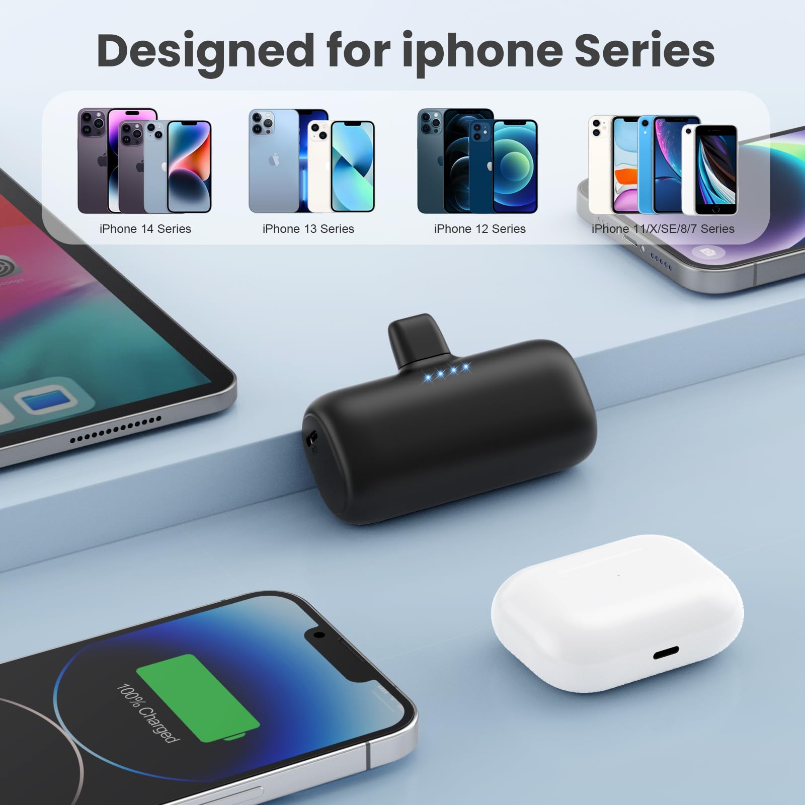[2-Pack] 5200mAh Mini Portable Charger for iPhone - Ultra Compact PD Fast Charging Power Bank with Plug-in Design | Travel-Friendly Cordless Phone Charger | Compatible with iPhone 14/14 Pro/13/12/11/X/8/7/6 Plus | Perfect for Travel, Commuting & Emergency Power Backup