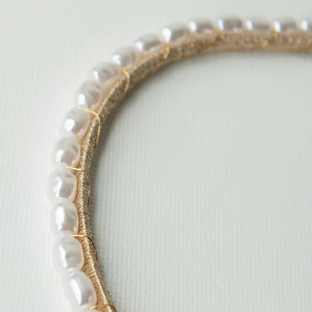 A'el Este Charlotte & Mia Gold Bridal Pearl Headband Set – Elegant Wedding Hair Accessories for Brides, Bridesmaids, and Special Occasions