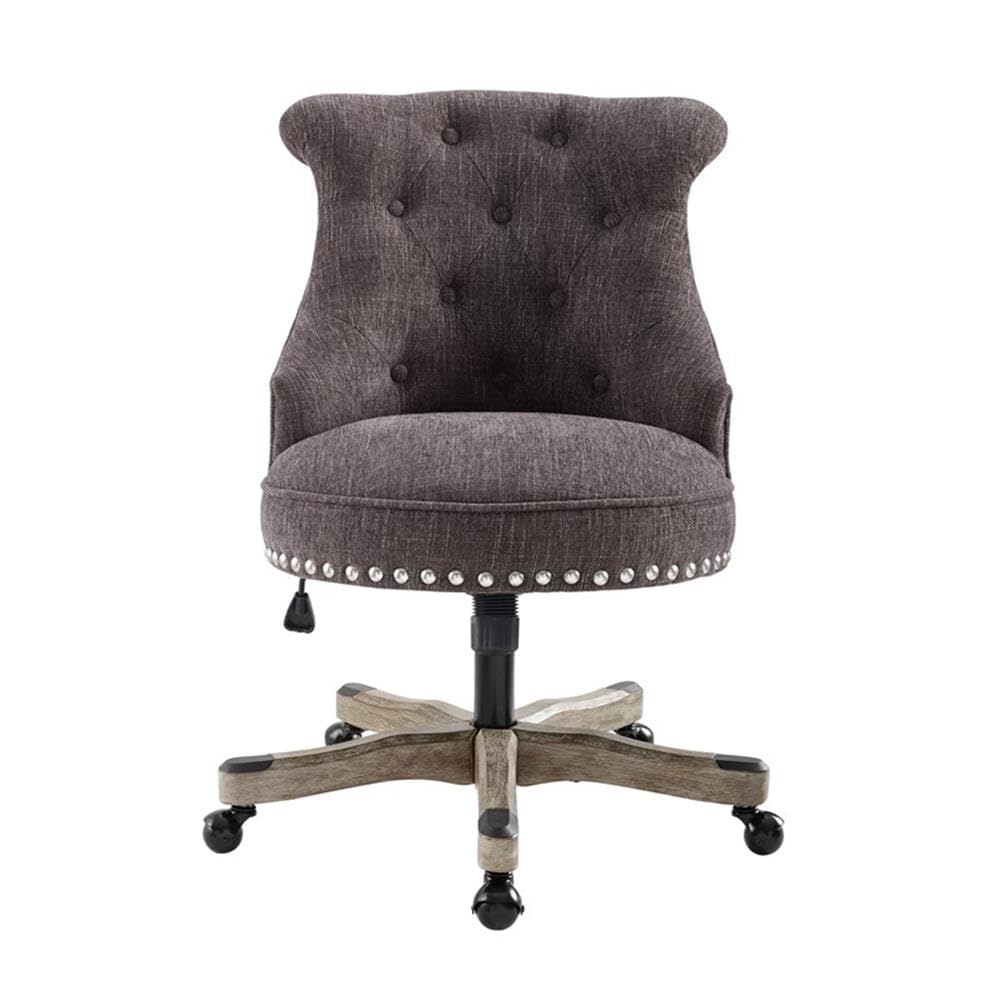 UrbanPro Wood Traditional Upholstered Swivel Office Chair - Ergonomic Desk Chair with Adjustable Height & 360° Rotation, Charcoal Gray - Perfect for Home Office, Study Room & Workspace