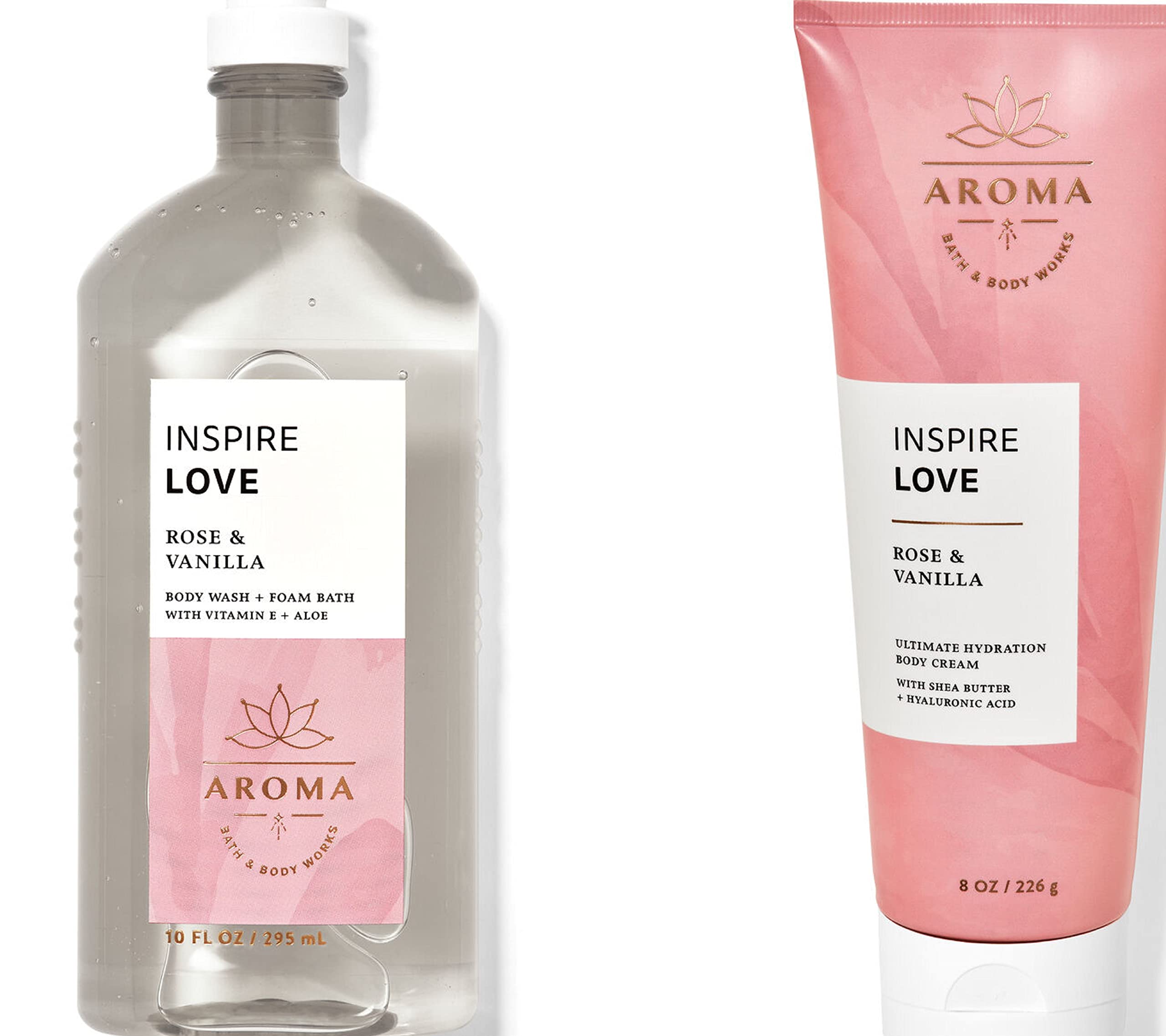 Bath & Body Works Aromatherapy Love Rose Vanilla Body Wash & Foam Bath Set with Body Cream - 2 Piece Bundle for Relaxation & Self Care - Perfect for Spa Nights & Gift Giving