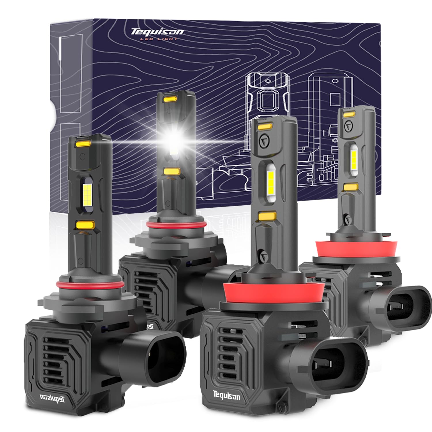 HB3 H9 H8 H16 LED Fog Light Bulbs Combo - 800% Brighter 6500K Cool White - High & Low Beam with 14000RPM Cooling Fan - Plug & Play - Pack of 4 - Perfect for Off-Roading, Night Driving & Foggy Conditions