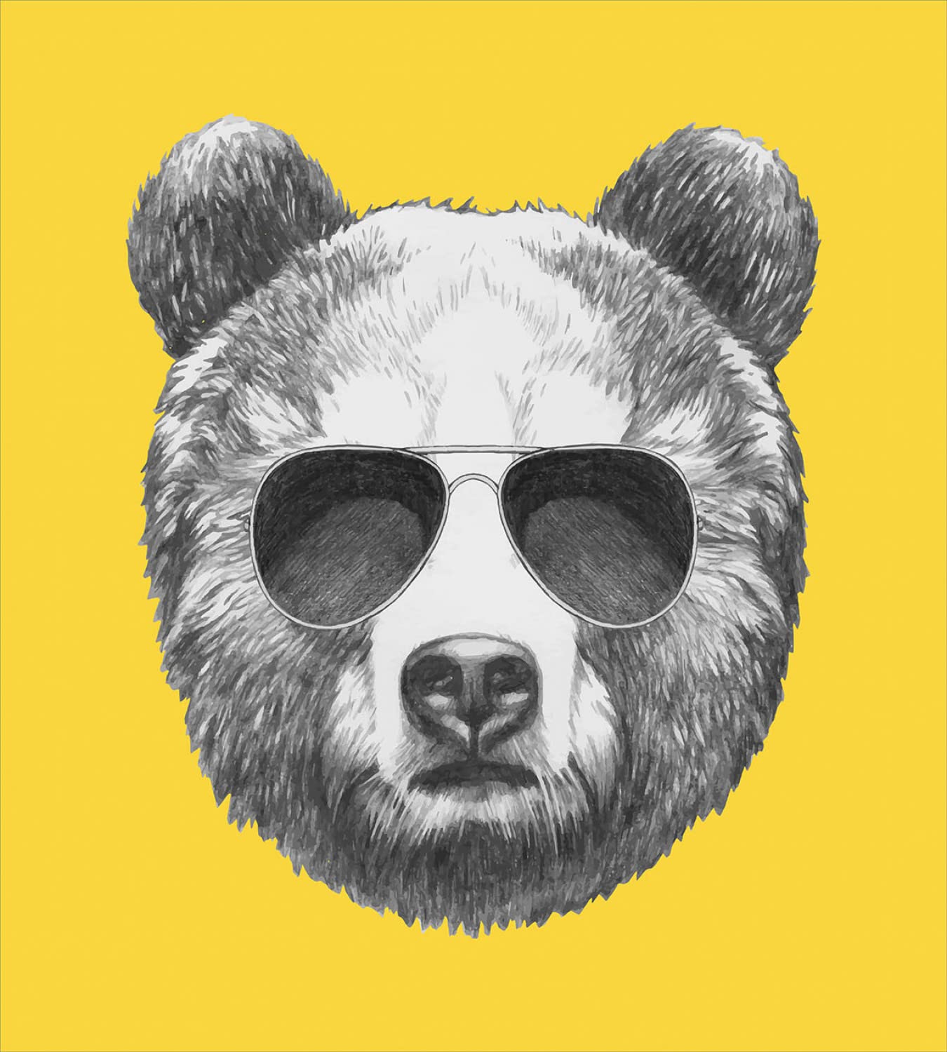 Ambesonne Sunglasses Duvet Cover Set - Hand Drawn Bear in Shades Retro Design, 2-Piece Twin Size Bedding Set with Duvet Covers & Pillowcases (Mustard & Dark Grey) - Perfect for Kids Rooms, Dorm Decor & Unique Gift Ideas