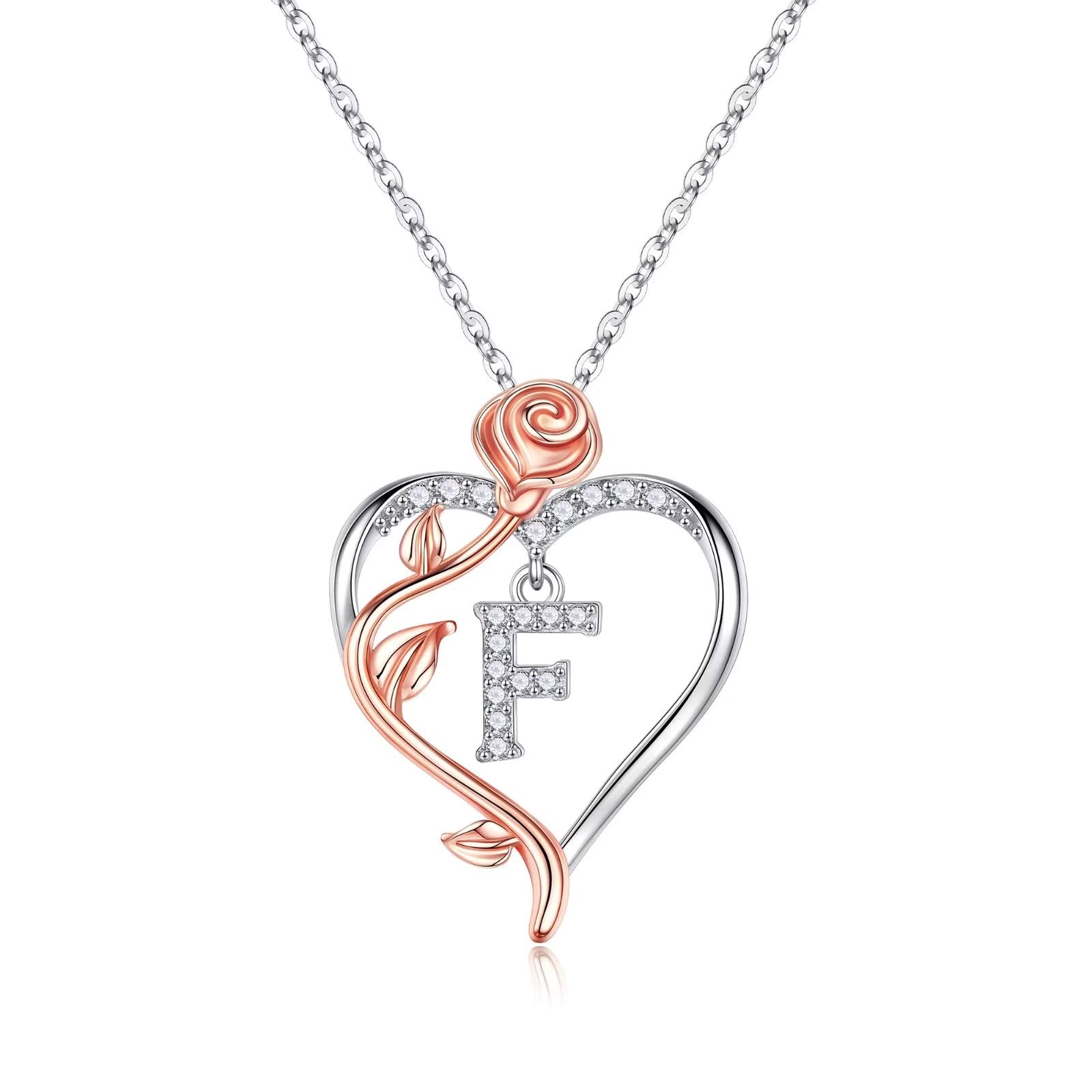Yesteel Rose Heart Initial Necklace for Women - Personalized Letter Pendant Jewelry for Girlfriend, Wife, Teen Girls | Valentine's Day, Mother's Day, Anniversary & Birthday Gift for Her | Romantic Present for Date Night & Special Occasions