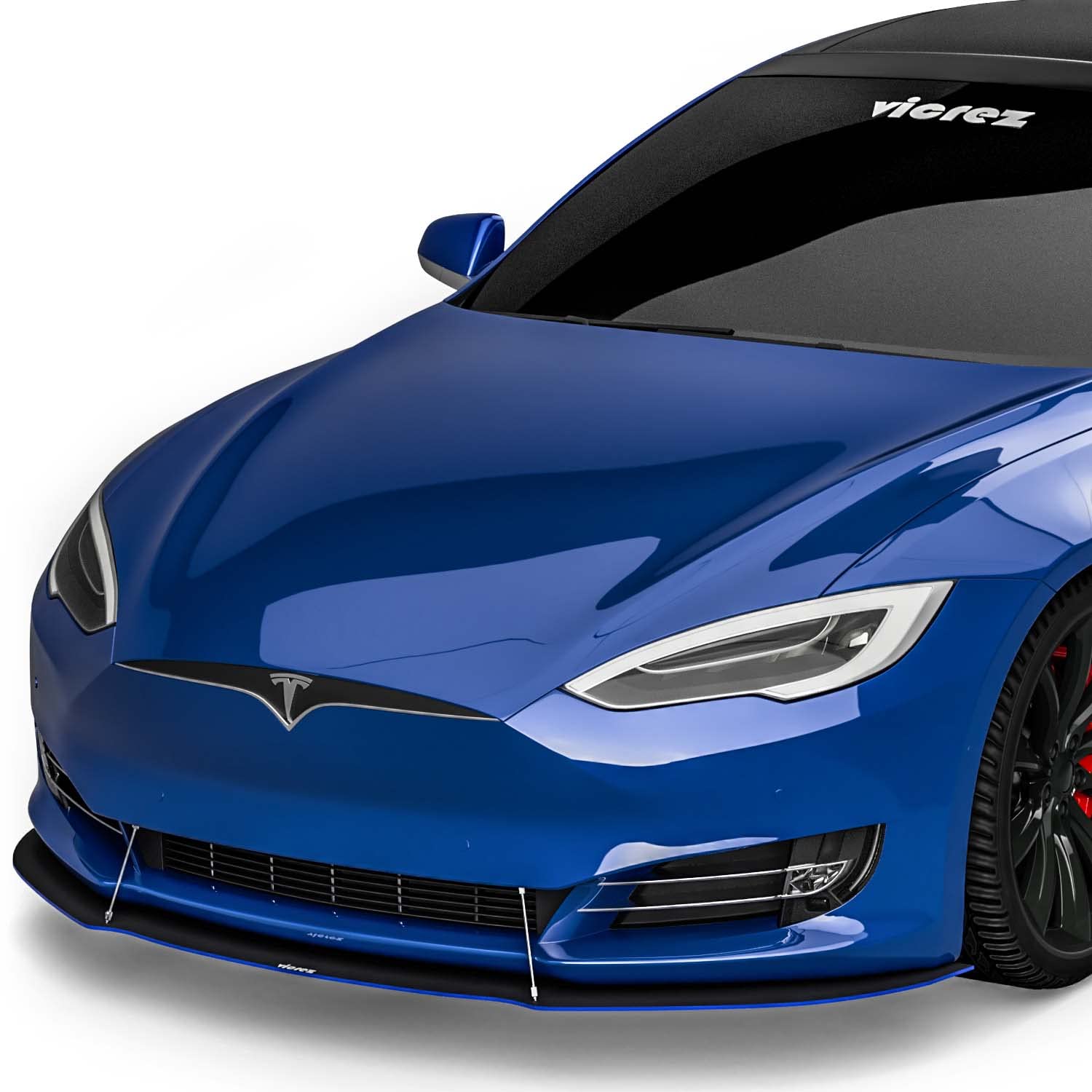Vicrez VR1 Front Splitter vz102385 for Tesla Model S 2015-2023 - Carbon Fiber Lip Spoiler | Enhance Aerodynamics & Sporty Look | Perfect for Street Racing & Car Shows