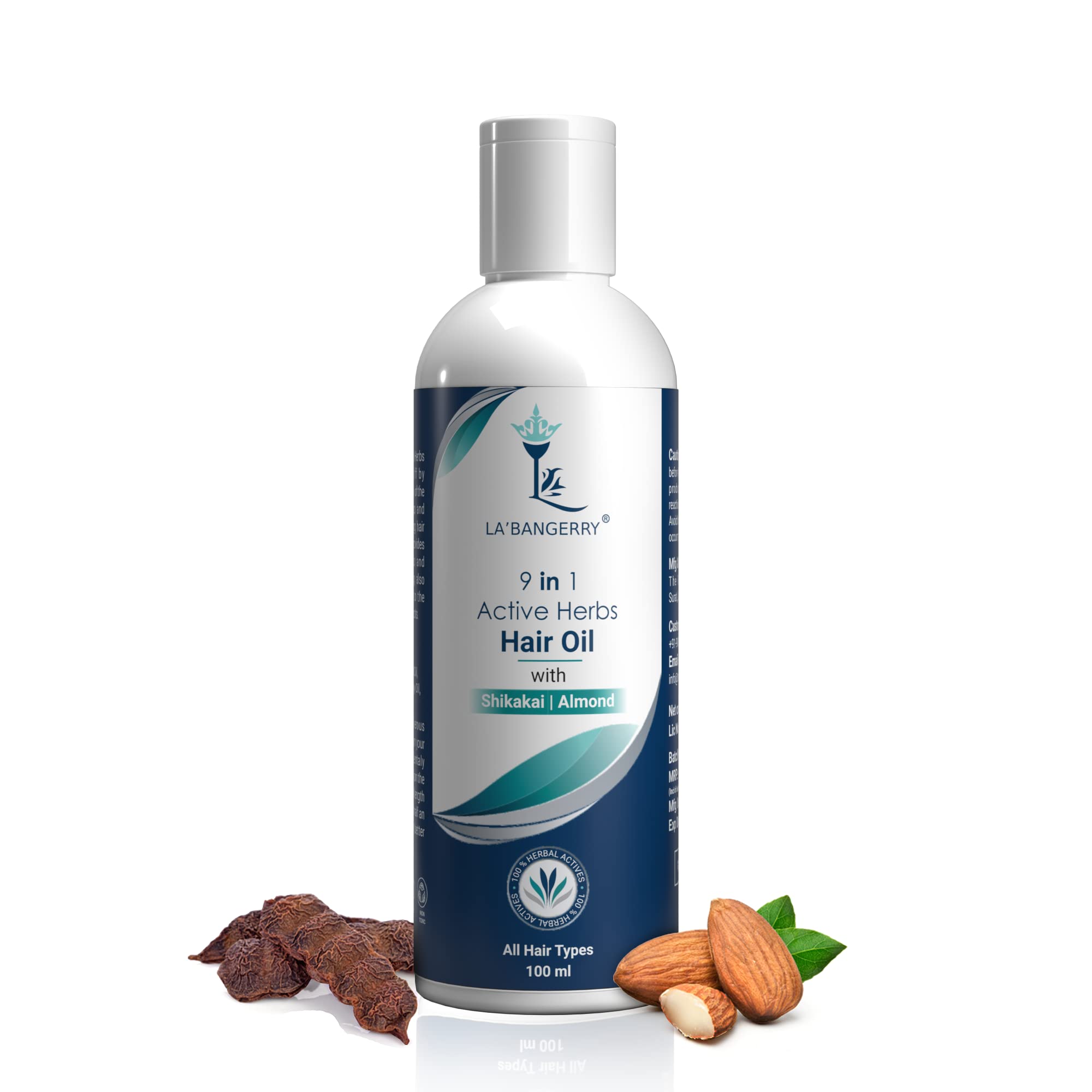 LA'BANGERRY Herbal Hair Growth Oil with Natural Shikakai & Almond - 9-in-1 Active Herbs for Hair Fall Control, Repair & Strengthening - Moisturizes Scalp & Promotes Healthy Hair - 100ml for Men & Women - Perfect for Daily Hair Care & Damaged Hair Treatment