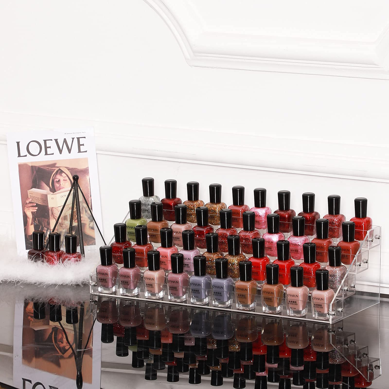 Clear 4-Layer Nail Polish Organizer for Salon & Home - Holds 44 Bottles of Essential Oil, Gel Polish & More - Perfect for Nail Studios, Tattoo Shops & Countertop Decor
