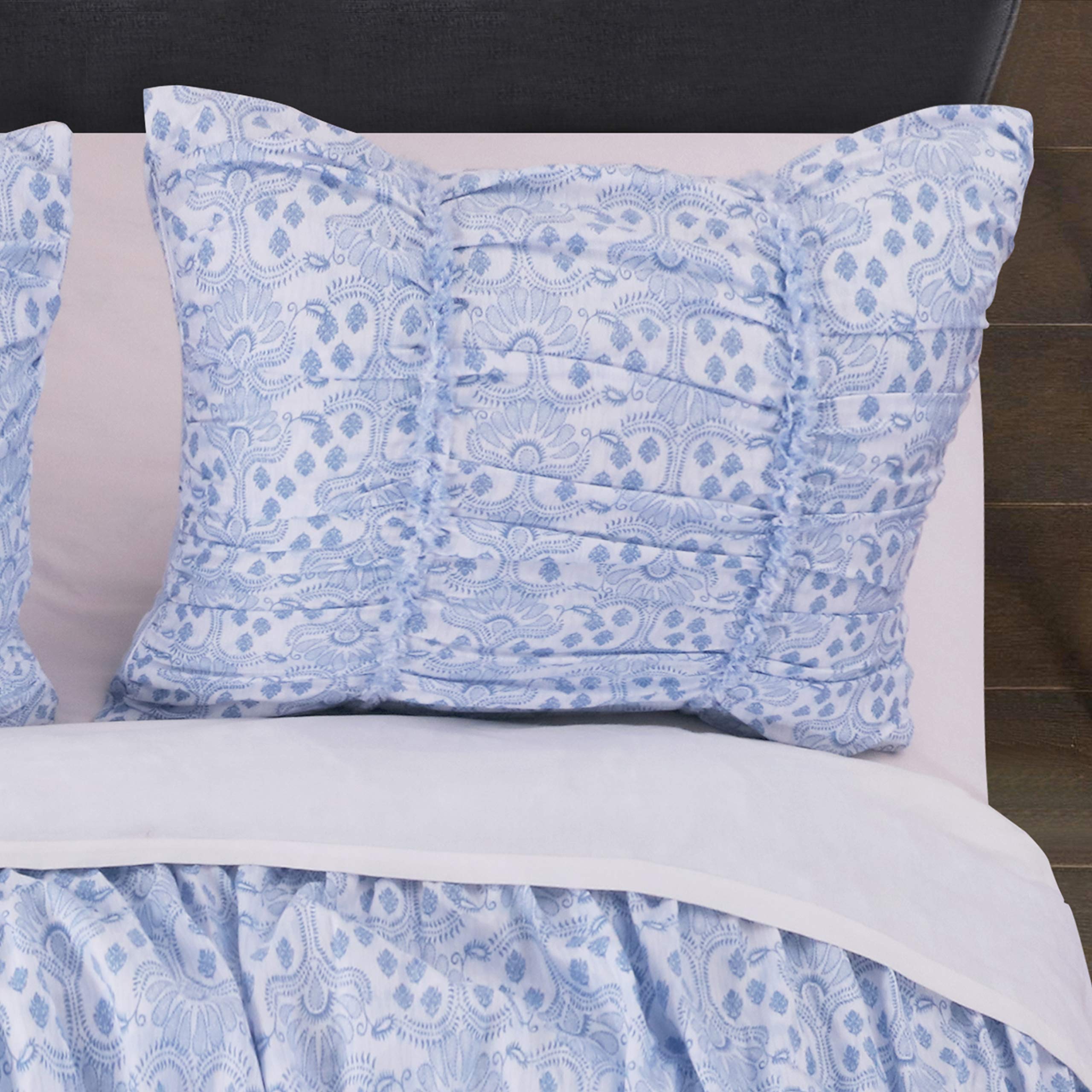 Greenland Home Helena Ruffle Pillow Sham - Standard Size Blue Decorative Pillow Cover for Bedroom, Living Room & Sofa Decor