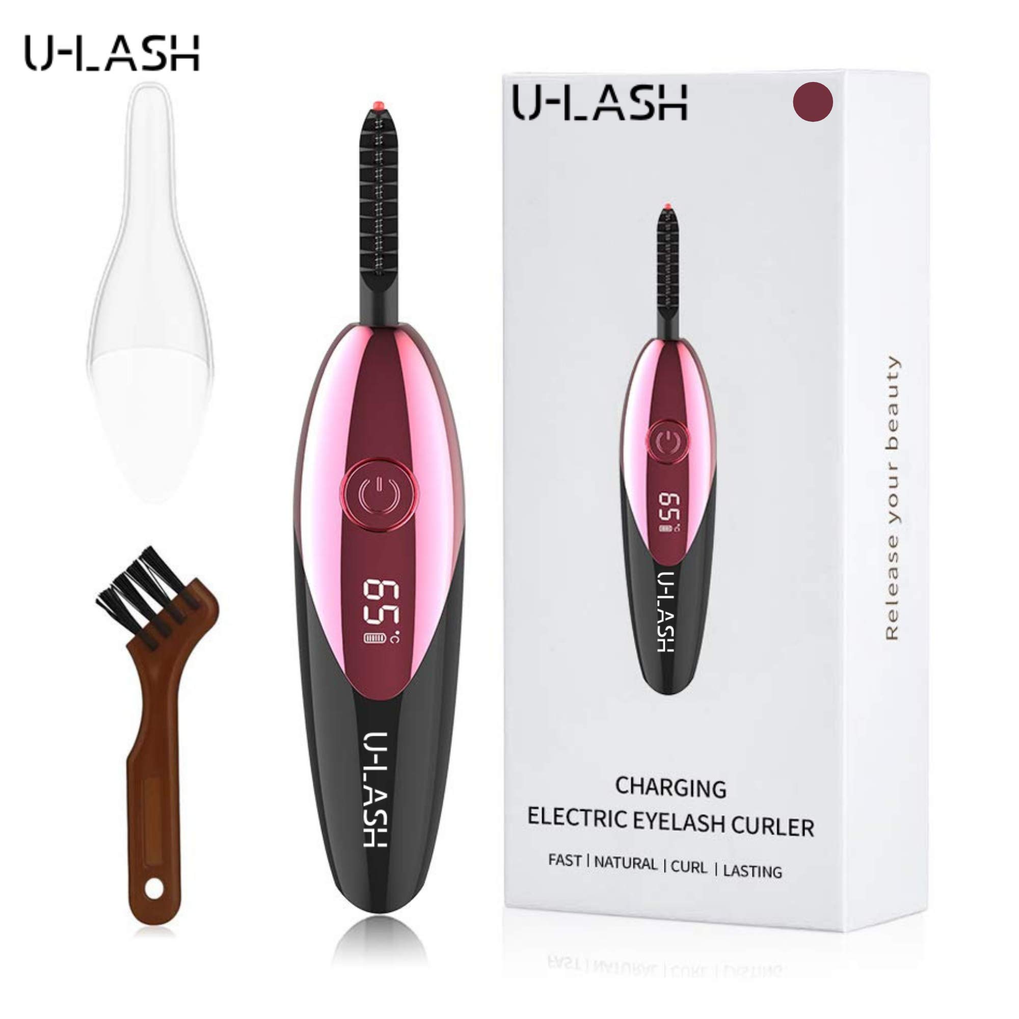 U-LASH Electric Heated Eyelash Curler for Women - USB Rechargeable Lash Curler with LED Display, Fast & Natural Lasting Curls, 2020 Upgraded Eyelash Lift Kit (Red) - Perfect for Home Use, Travel & Professional Makeup Application