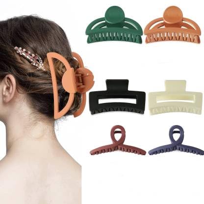 Ublic Large Hair Claw Clips for Women - Banana Square Matte Hair Clips for Long Thick Hair (Multicolor, 6pcs) - Perfect for Ponytails, Buns & Everyday Hairstyles