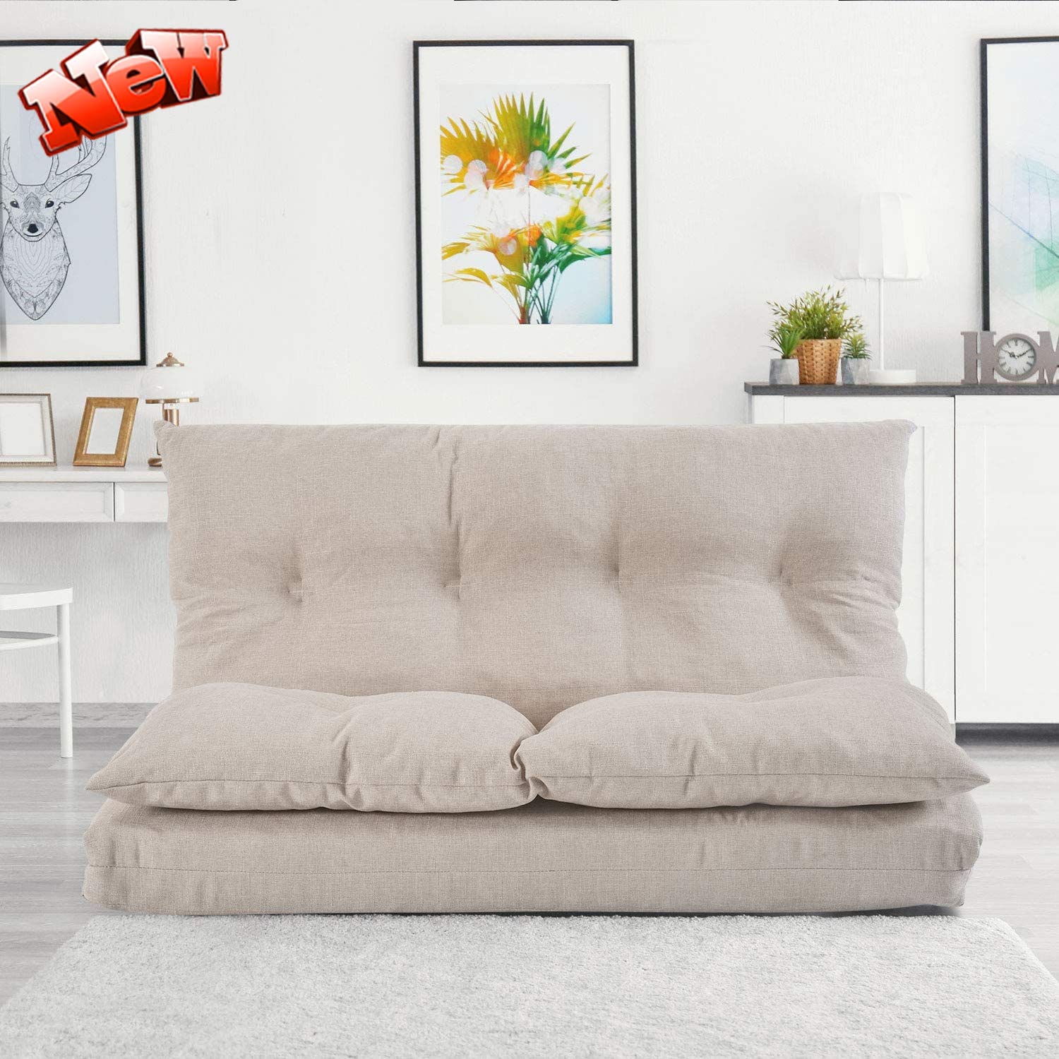 Upgraded Adjustable Floor Sofa Bed - 5 Reclining Positions, Foldable Japanese Futon for Living Room & Bedroom, Beige | Perfect for Lounging, Napping & Small Space Living