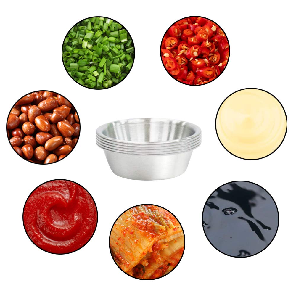 6Pcs 2.3OZ Stainless Steel Sauce Dishes - Premium Sushi Dipping Bowls, Seasoning Cups, Mini Appetizer Plates & Metal Ramekins for Condiments, Soy Sauce, Dressings - Perfect for Sushi Bars, Restaurants & Home Kitchens (Silver, 6-Piece Set)
