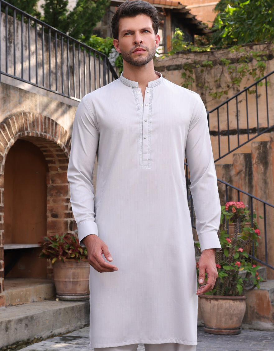Elegant Blended Grey Shalwar Kameez by J. Junaid Jamshed | Premium Pakistani Traditional Outfit for Men | Perfect for Weddings, Eid & Special Occasions