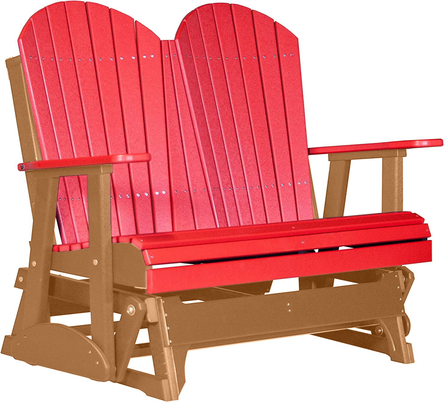 LuxCraft 4 ft. Red Recycled Plastic Adirondack Outdoor Glider Chair - Perfect for Patio, Garden, Deck & Backyard Relaxation