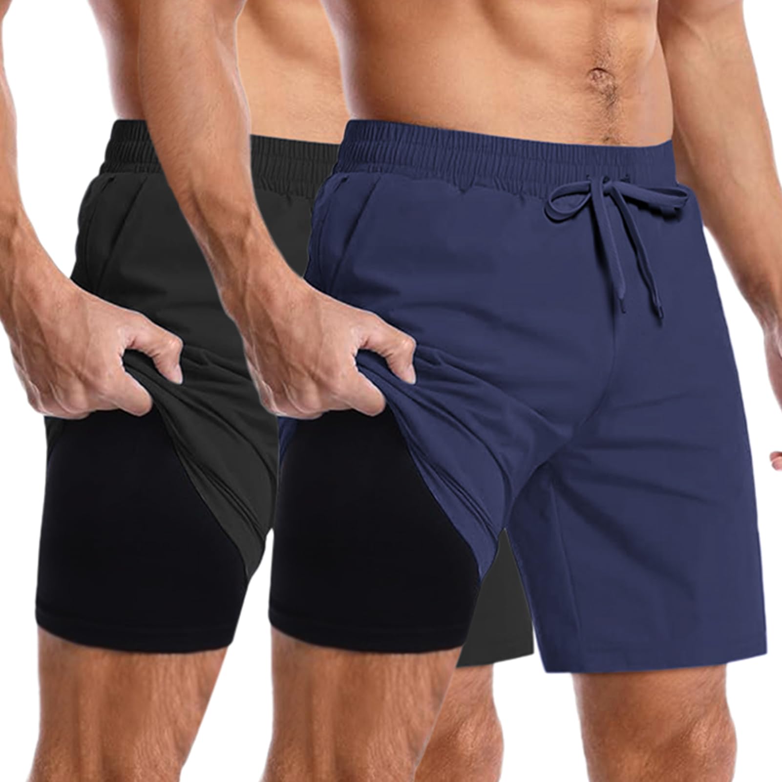 COOFANDY Men's 2-in-1 Running Shorts with Pockets - Quick Dry Athletic Gym Shorts for Workout & Training - 2 Pack Comfortable Sports Shorts for Running, Basketball & Outdoor Activities