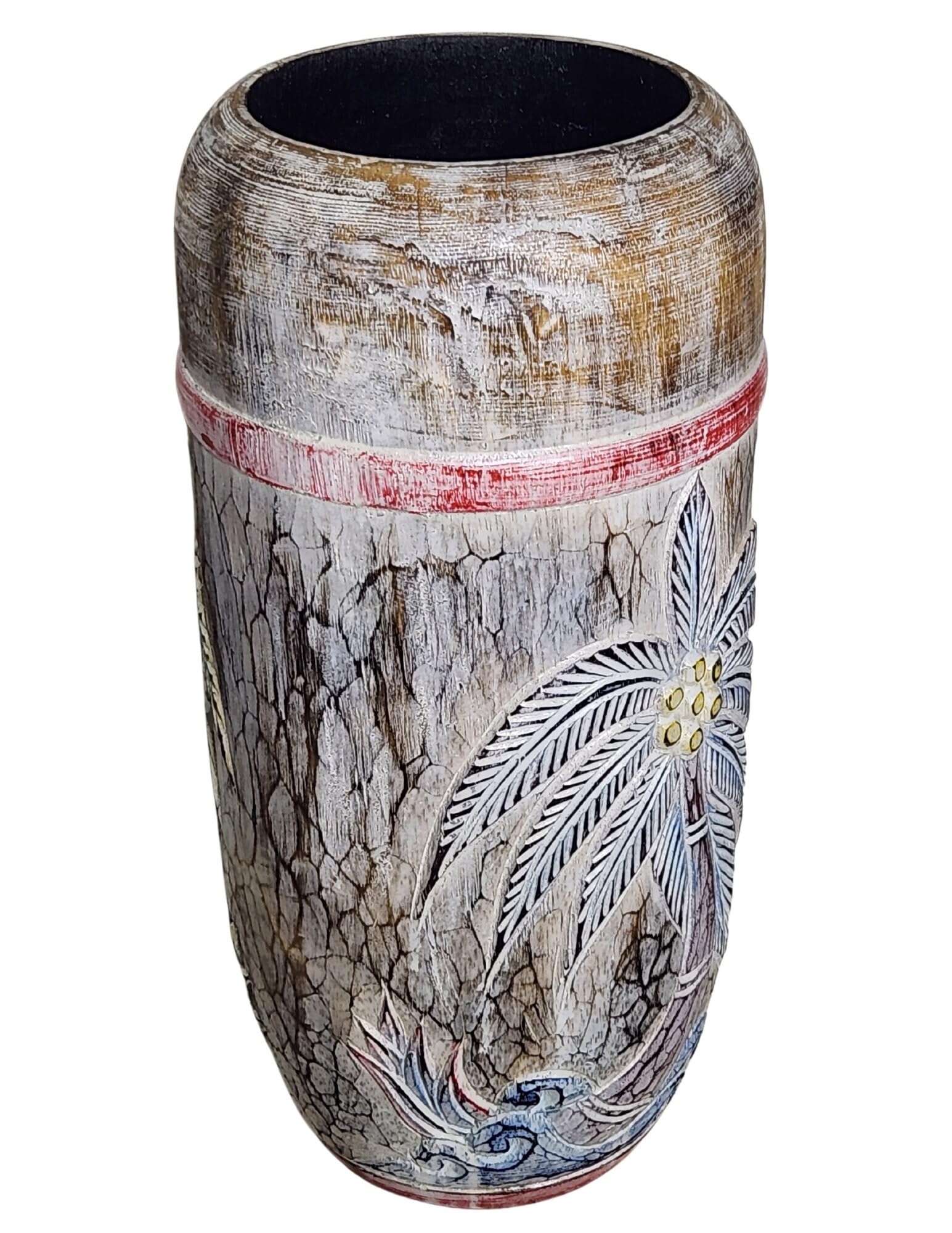 Hand Carved Unique Wooden Nautical Palm Tree Vase & Umbrella Holder - Tropical Coastal Decor for Beach House, Living Room, or Patio