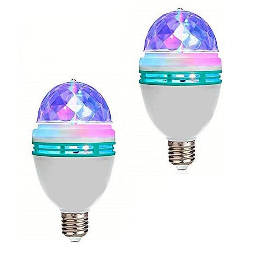 XUNATA 2-Pack RGB Rotating LED Strobe Bulb with Multi-Color Changing Effects, E27 Base Crystal Stage Light for Parties, DJ Shows, and Home Disco