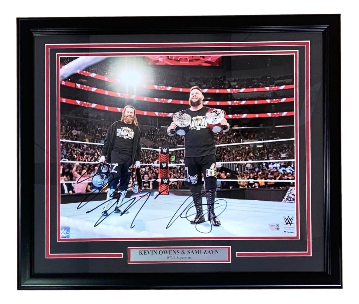Kevin Owens & Sami Zayn Autographed WWE 16x20 Framed Photo - Limited Edition Collectible for Wrestling Fans | Perfect for Man Cave, Sports Memorabilia Room, or Gift for WWE Enthusiasts
