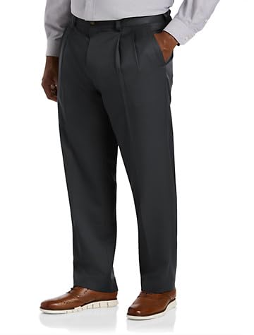 DXL Big & Tall Men's Pleated Relaxed Waist Dress Pants for Office & Formal Wear - Comfortable Stretch Fit for Big & Tall Sizes