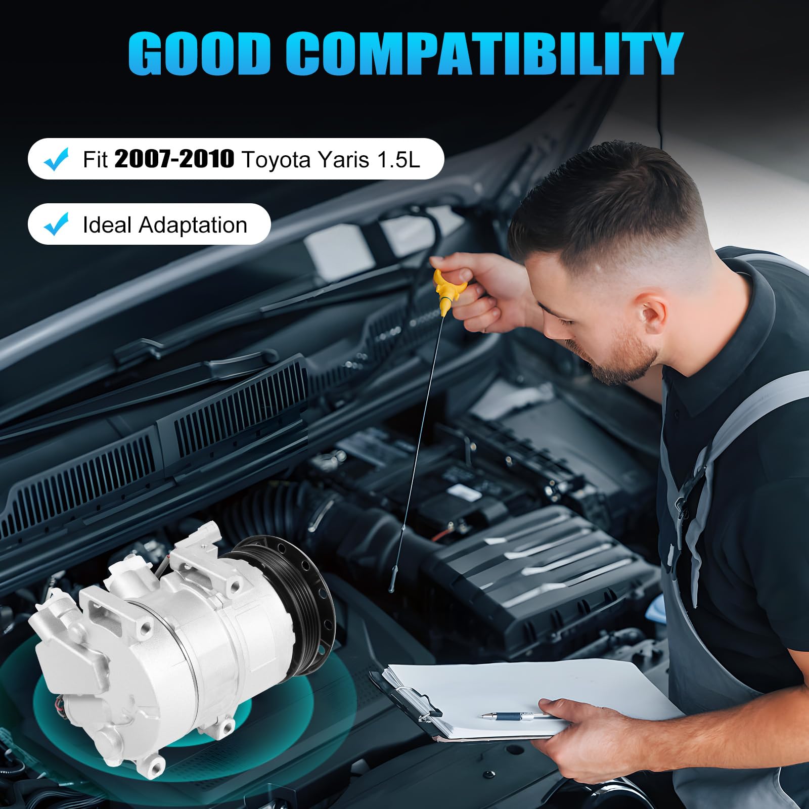 2007-2010 Toyota Yaris 1.5L Base Hatchback & Sedan AC Compressor with Clutch - Replacement Air Conditioning Assembly CO 11078C | Perfect for Summer Cooling & Automotive AC Repair