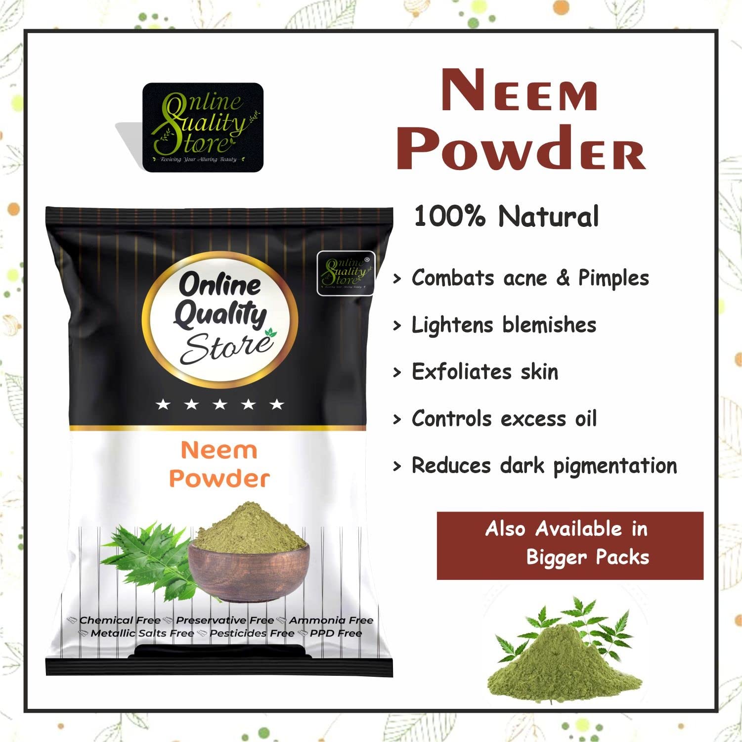 Premium Neem Leaves Powder, Rose Petals Powder & Orange Peel Powder Combo - 300g for Skin Radiance, Glow & Pigmentation Control | Anti-Spot, Dark Mark Removal | Organic Skincare for Face & Body Care