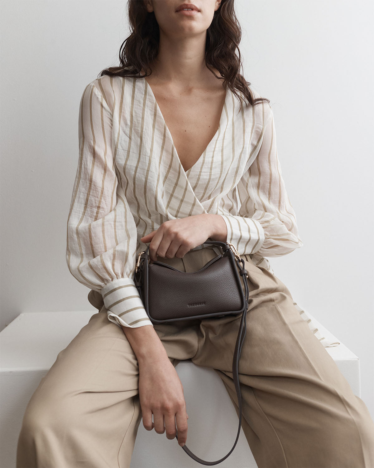 Mini Clementine Crossbody Bag in Charcoal Pebbled Leather with Gold Hardware - Perfect for Everyday Use, Work, and Evening Outings