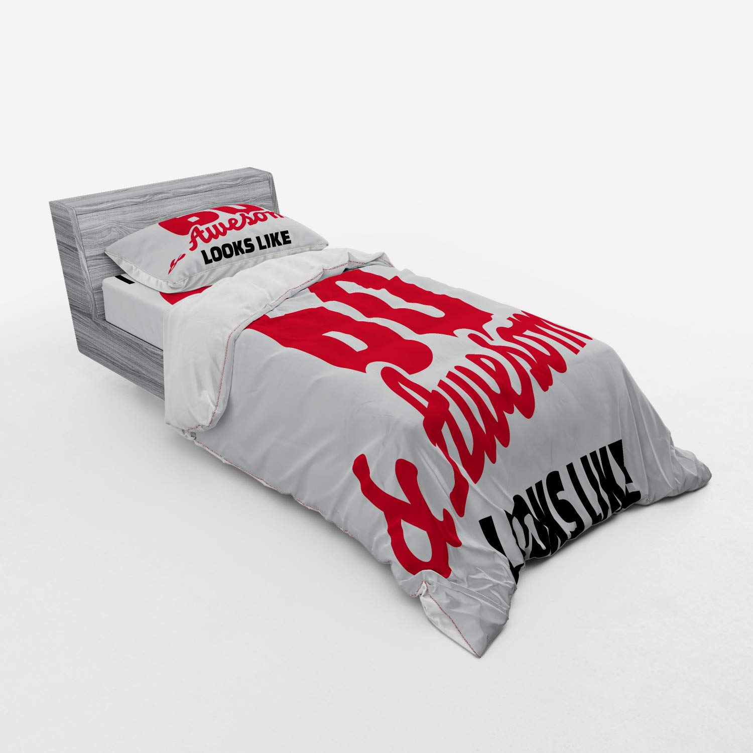 Ambesonne 60th Birthday Duvet Cover Set - 3 Piece Bedding with Sham & Fitted Sheet, Twin Size, Red Black White Design for 60 Years Old Celebration - Perfect for Birthday Parties, Guest Rooms & Anniversary Gifts